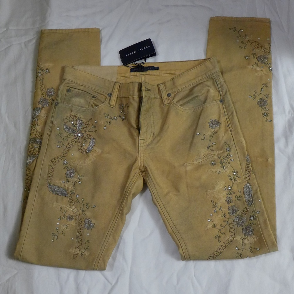 Ralph Lauren Distressed Embroidered Beaded Jeans